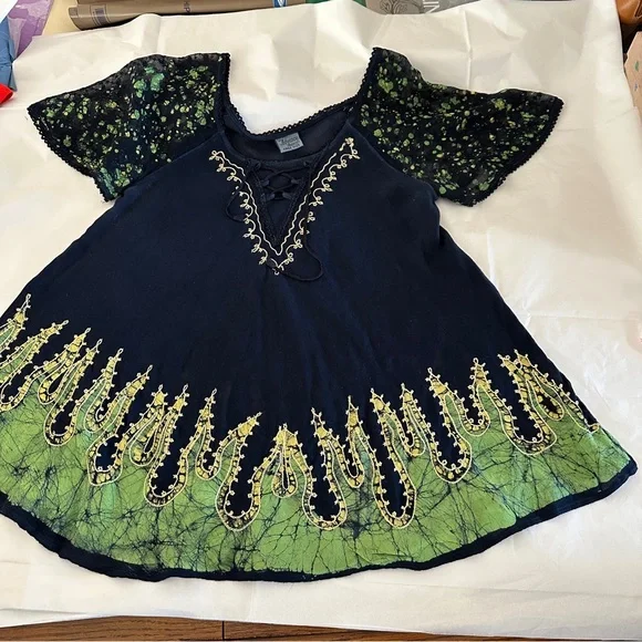 Advance Apparels, Boho Blouse, Free Size, Blue, Green & yellow - Picture 3 of 12